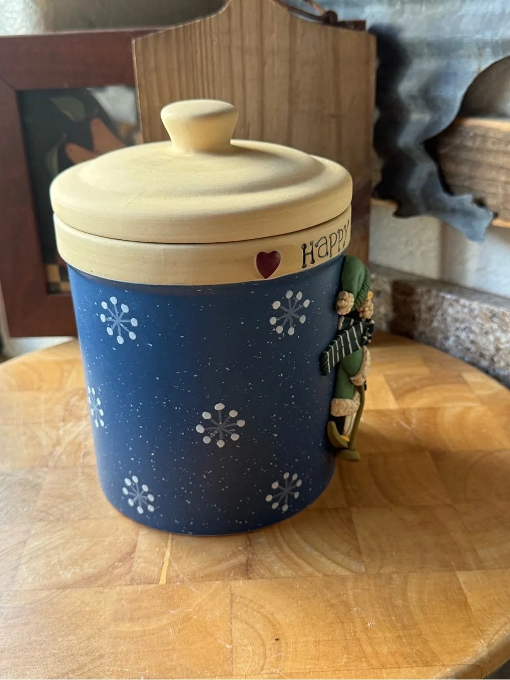Vintage Happy Holidays Christmas Cookie Canister | Santa, Penguin & Snowman